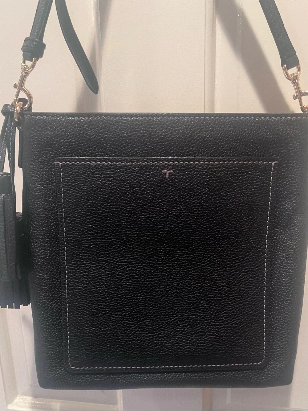 Tory Burch Black Pebbled Leather Crossbody with Tassel